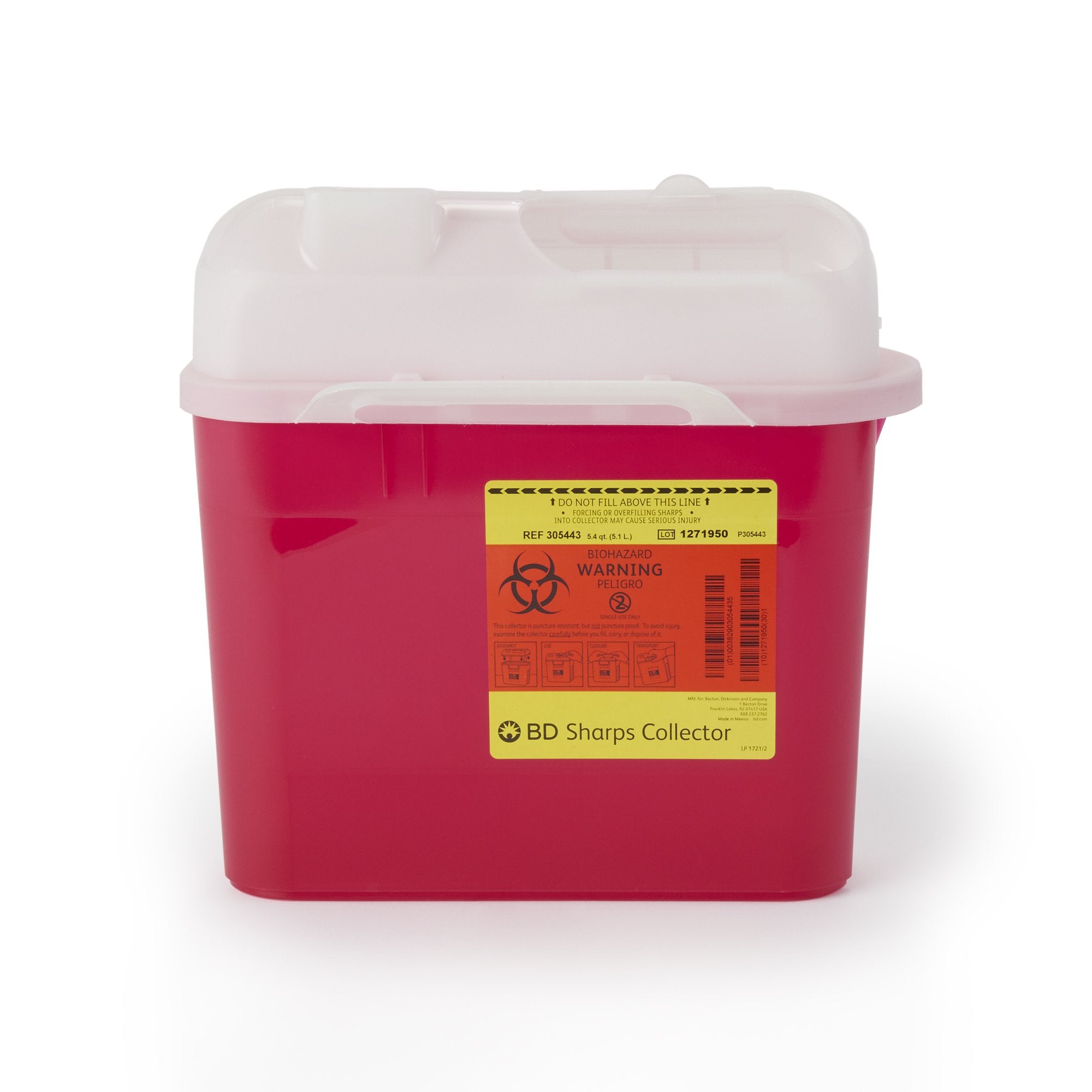 BD Sharps Container, 5.4 Quart, 117/10 x 163/5 x 41/2 Inch Medical