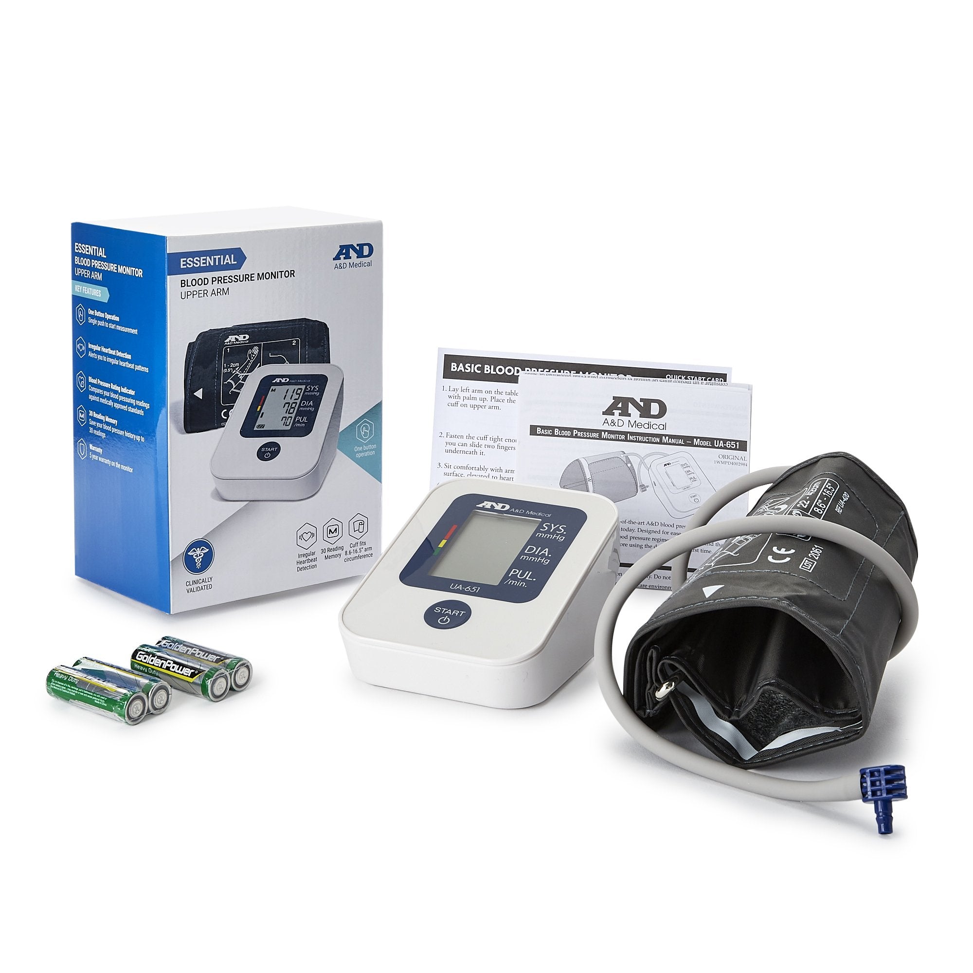 A&D Engineering Medical Easy Upper Arm Blood Pressure Monitor with Medium  Cuff UA-611 