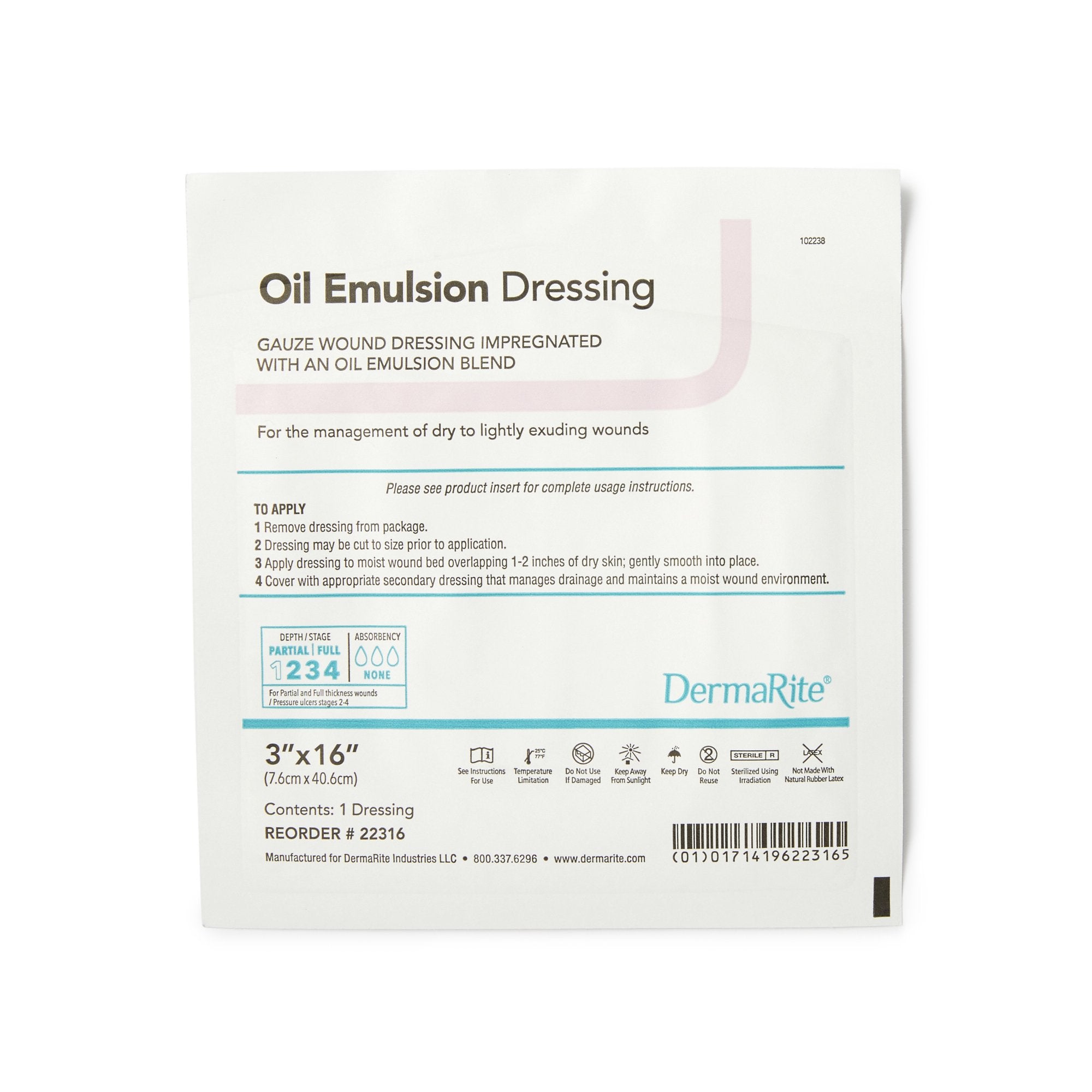 DermaRite Oil Emulsion Wound Dressing, 3 x 16 Inch Medical Supply HQ DermaRite Oil Emulsion Wound Dressing, 3 x 16 Inch Medical Supply HQ