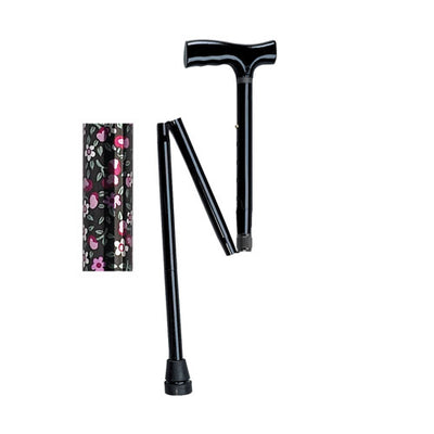 Aluminum Folding Cane Height Adjustable  Black Floral (Canes - Aluminum) - Img 1