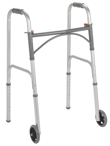 Folding Walker  Steel  Two Button  w/5  Wheels  Case/4 (Walkers - Two Button) - Img 1