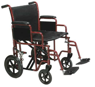 Transport Wheelchair Bariatric 22  Wide Red (Wheelchair - Transport) - Img 1