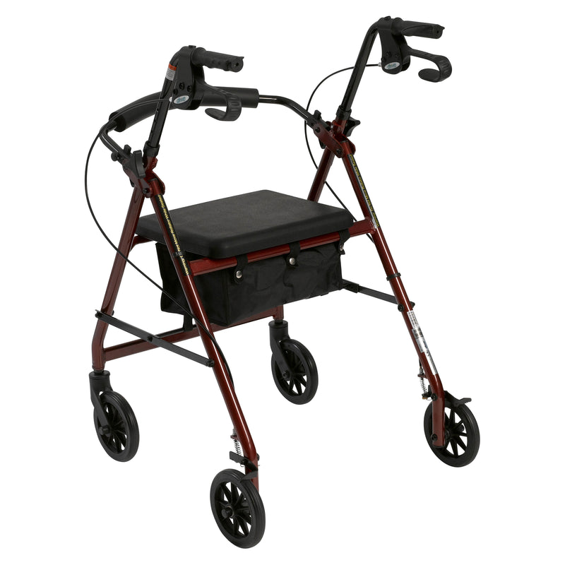 Rollator 4-Wheel with Pouch & Padded Seat  Red - Drive (Rollators) - Img 2