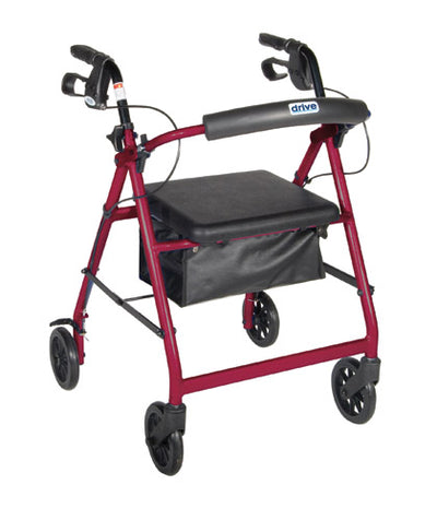 Rollator 4-Wheel with Pouch & Padded Seat  Red - Drive (Rollators) - Img 1