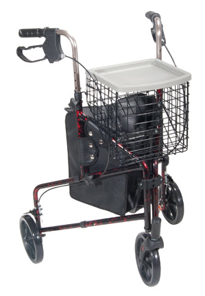 Rollator 3-Wheeled w/Pouch & Basket Loop Brake -Flame Red (3-Wheel Rollators) - Img 1