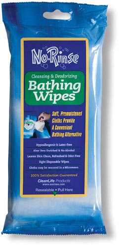 No Rinse Bathing Wipes Retail Package  Pk/8 (Rinse Free Soap & Shampoo) - Img 1