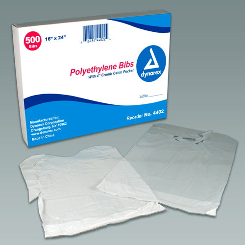 Disposable Polyethylene Bibs W/Crumb Pocket 16 x24  Bx/500 (Bibs) - Img 1