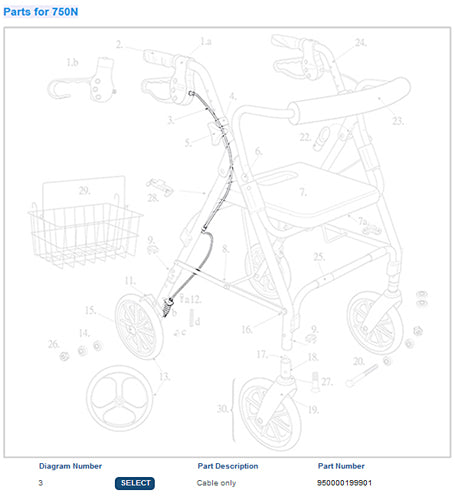 Rollator Brake Cable only (Rollator Parts & Accessories) - Img 1