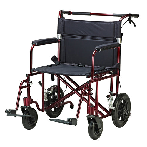 Transport Chair  22  Bariatric Red w/12 Rear Flat Free Wheels (Wheelchair - Transport) - Img 1