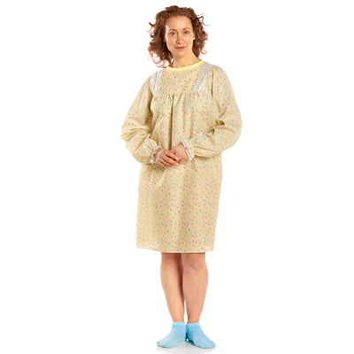 Ladylace Reusable Gown Yellow Floral Long Sleeves (Reusable Patient Exam Gowns) - Img 1
