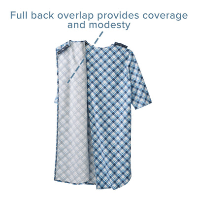 Silverts® Shoulder Snap Patient Exam Gown, 2X-Large, Diagonal Blue Plaid, 1 Each (Gowns) - Img 6