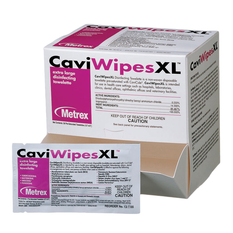 Metrex CaviWipes Surface Disinfectant Alcohol-Based Wipes, Non-Sterile, Disposable, Alcohol Scent, Individual Packet, 10 X 12 Inch, 1 Each (Cleaners and Disinfectants) - Img 1