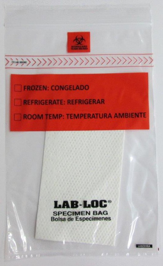 LAB-LOC® Specimen Transport Bag with Document Pouch and Absorbent Pad, 6 x 9 Inch, 1 Pack of 100 (Specimen Collection) - Img 1