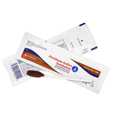 dynarex Povidone Iodine Impregnated Swabstick, 1 Box of 50 (Skin Care) - Img 1