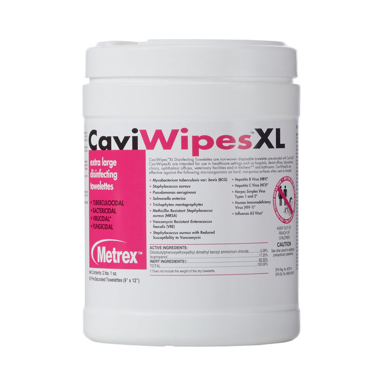 Metrex CaviWipes Surface Disinfectant Alcohol-Based Wipes, Non-Sterile, Disposable, Alcohol Scent, Canister, 9 X 12 Inch, 1 Canister (Cleaners and Disinfectants) - Img 1