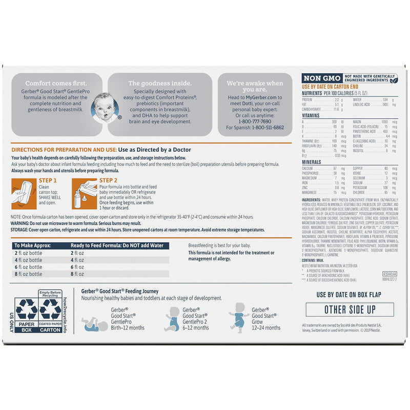 Gerber® Good Start® Gentle NonGMO Ready to Use Infant Formula, 8.45 oz. Tetra-Pak, 1 Case of 24 () - Img 2