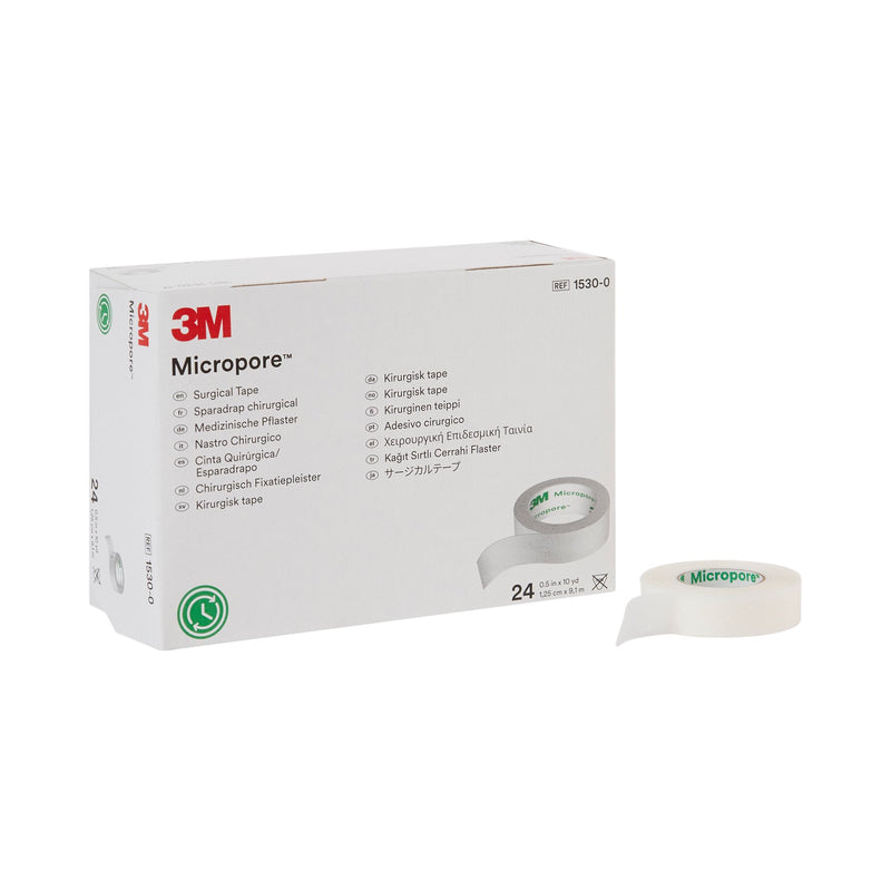 3M™ Micropore™ Paper Medical Tape, 1/2 Inch x 10 Yard, White, 1 Case of 240 (General Wound Care) - Img 1