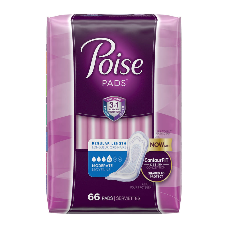 Poise® Moderate Bladder Control Pad, Regular Length, 1 Pack of 66 () - Img 1