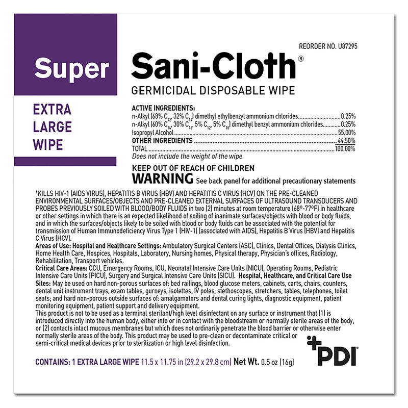 Super Sani-Cloth® Surface Disinfectant Wipe, X-Large Individual Packet, 1 Sleeve of 50 (Cleaners and Disinfectants) - Img 2