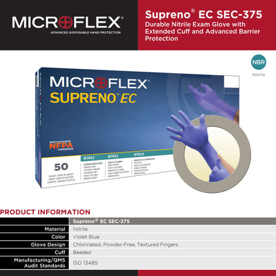 Supreno® EC Nitrile Extended Cuff Length Exam Glove, Extra Large, Blue, 1 Box of 50 () - Img 6