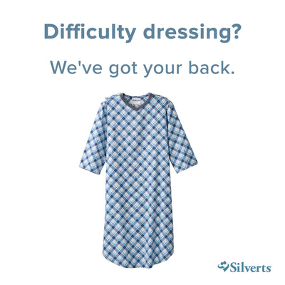 Silverts® Shoulder Snap Patient Exam Gown, Large, Diagonal Blue Plaid, 1 Each (Gowns) - Img 4