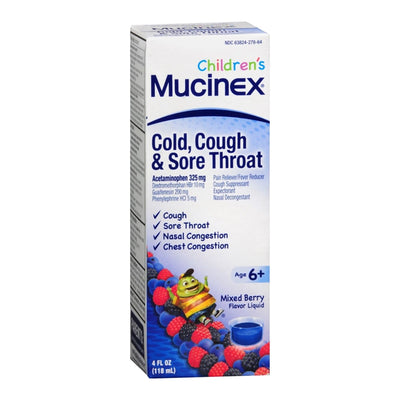 Mucinex® Children's Cold and Flu Liquid Very Berry Acetaminophen / Dextromethorphan / Guaifenesin / Phenylephrine Children's Cold and Cough Relief, 1 Each (Over the Counter) - Img 2