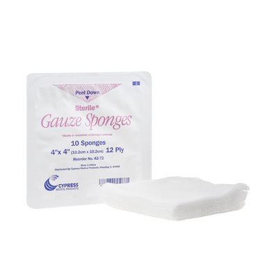 Cypress Sterile Gauze Sponge, 4 x 4 Inch, 1 Case of 1280 (General Wound Care) - Img 1