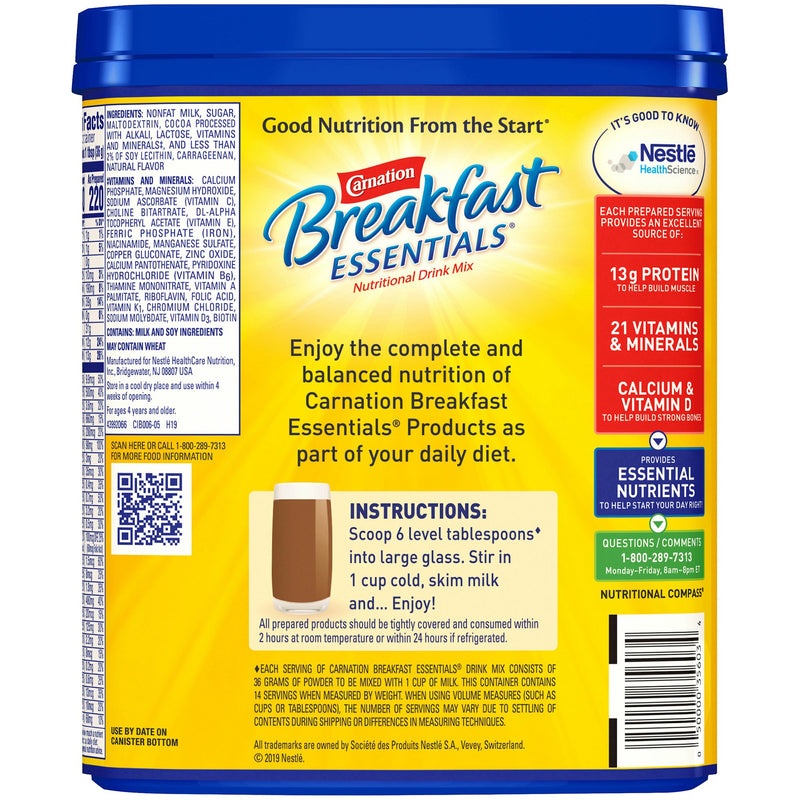 Carnation Breakfast Essentials® Rich Milk Chocolate Oral Supplement, 17.7 oz. Canister, 1 Case of 6 (Nutritionals) - Img 2