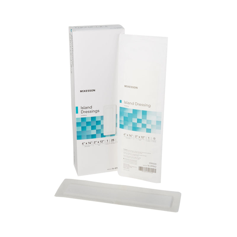 McKesson White Adhesive Dressing, 4 x 14 Inch, 1 Box of 25 (General Wound Care) - Img 1