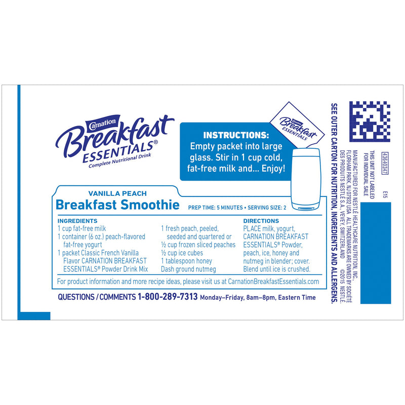 Carnation Breakfast Essentials® Vanilla Oral Supplement, 1.26 oz. Packet, 1 Case of 60 (Nutritionals) - Img 2