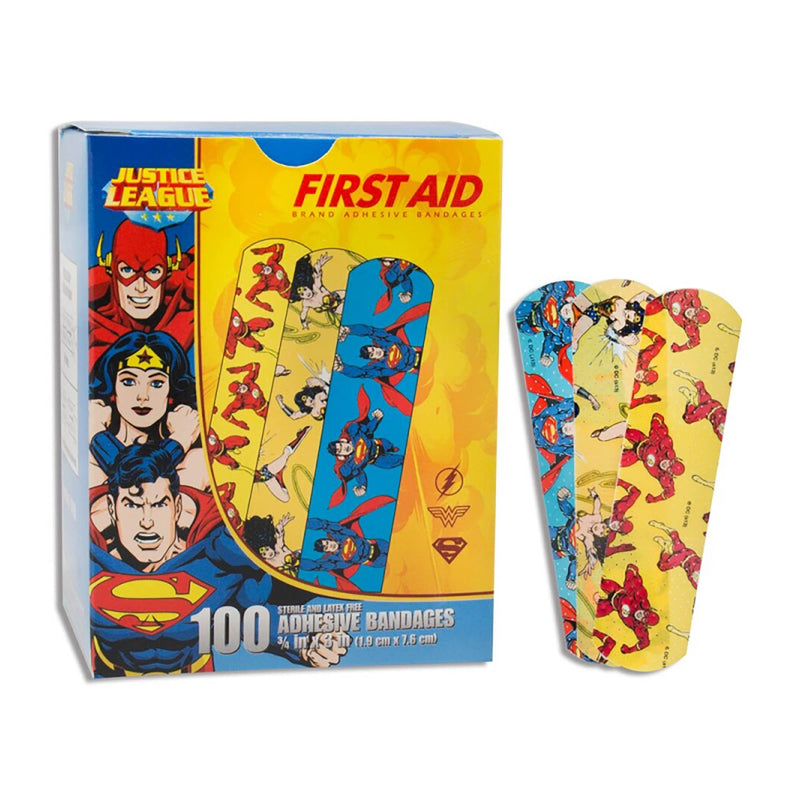 American® White Cross Stat Strip® Superman/Wonder Woman/Flash Kid Design Adhesive Strip, ¾ x 3 Inch, 1 Case of 12 (General Wound Care) - Img 1