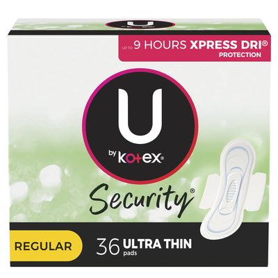 U by Kotex Security Ultra Thin Pads with Wings, Regular Absorbency, 1 Pack of 36 (Feminine Protection) - Img 1