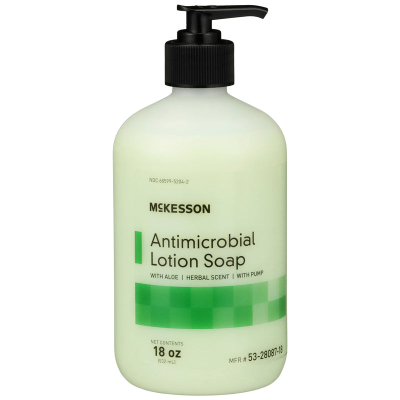 McKesson Antimicrobial Lotion Soap, Herbal Scent, 18 oz, Pump Bottle, Green, 0.95% Strength, 1 Case of 12 (Skin Care) - Img 2