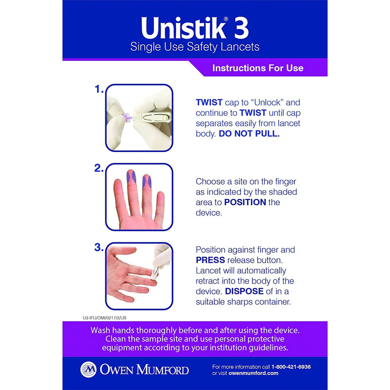 Unistik® 3 Normal Safety Lancet, 1 Box of 100 (Diabetes Monitoring) - Img 4