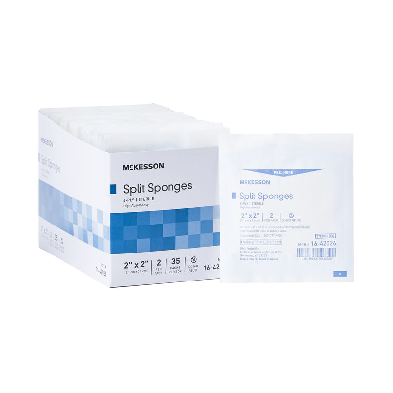 McKesson IV/Drain Split Dressing, 2 x 2 Inch, 1 Box of 35 (General Wound Care) - Img 1