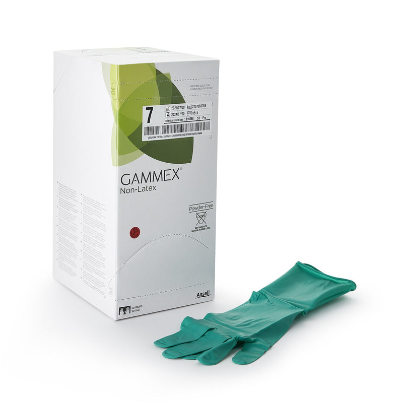 Gammex® Non-Latex Polyisoprene Surgical Glove, Size 7, Green, 1 Case of 200 () - Img 1