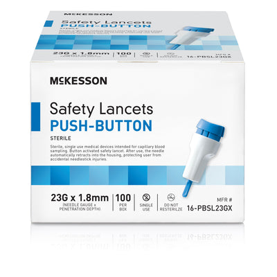 McKesson Push Button Safety Lancet, 23G x 1.8mm, 1 Case of 2000 (Diabetes Monitoring) - Img 1