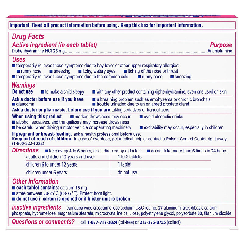 Benadryl® Allergy Ultratabs® Diphenhydramine Allergy Relief, 1 Box of 24 (Over the Counter) - Img 6