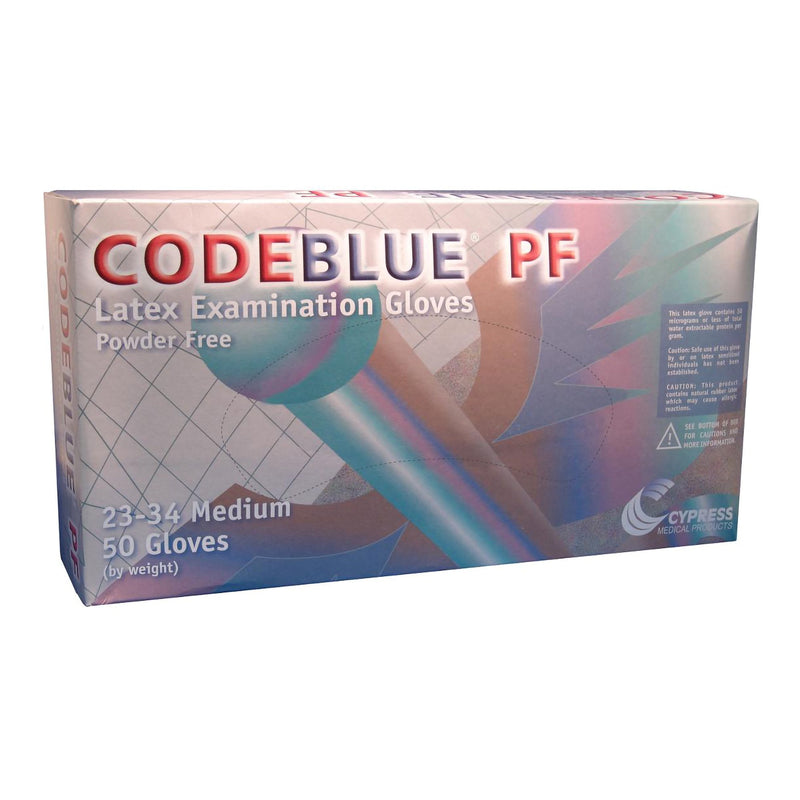 CodeBlue® PF Latex Extended Cuff Length Exam Glove, Medium, Blue, 1 Case of 500 () - Img 1