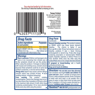 Goody's® Extra Strength Acetaminophen / Aspirin / Caffeine Pain Relief, 1 Pack of 6 (Over the Counter) - Img 2