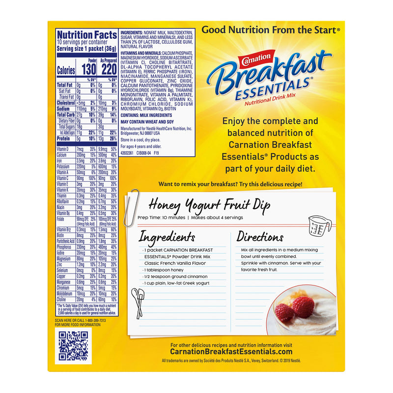 Carnation Breakfast Essentials® Vanilla Oral Supplement, 1.26 oz. Packet, 1 Box of 10 (Nutritionals) - Img 2