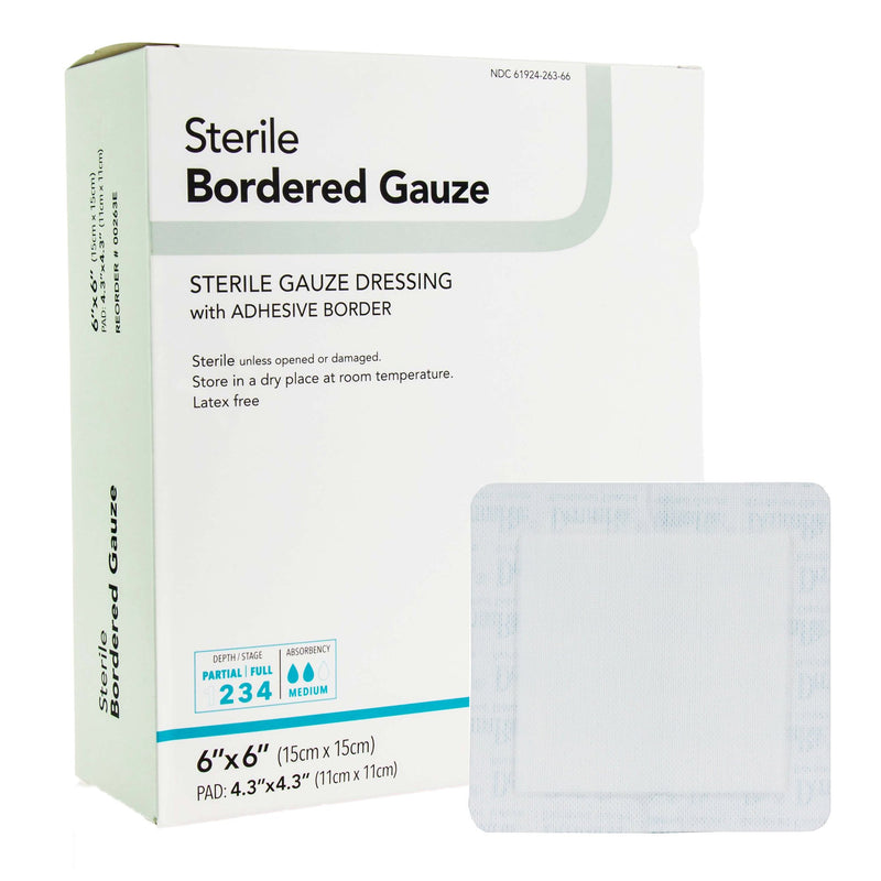 DermaRite® Bordered Gauze Adhesive Dressing, 6 x 6 Inch, 1 Box of 25 () - Img 1