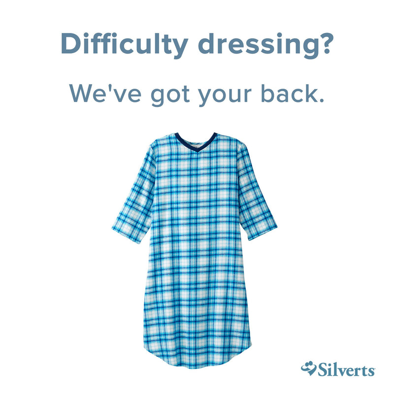 Silverts® Shoulder Snap Patient Exam Gown, Medium, Turquoise Plaid, 1 Each (Gowns) - Img 4