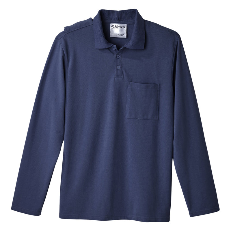 SHIRT, POLO MENS JERSEY LNG SLV OPEN BACK DRK NAVY LG (Shirts and Scrubs) - Img 1