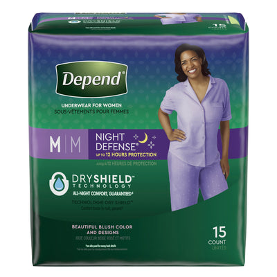 Depend® Night Defense® Absorbent Underwear, Medium, 1 Pack of 15 () - Img 1