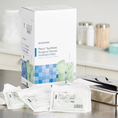 McKesson Perry® Performance Plus Polyisoprene Surgical Glove, Size 7, Green, 1 Box of 50 () - Img 7