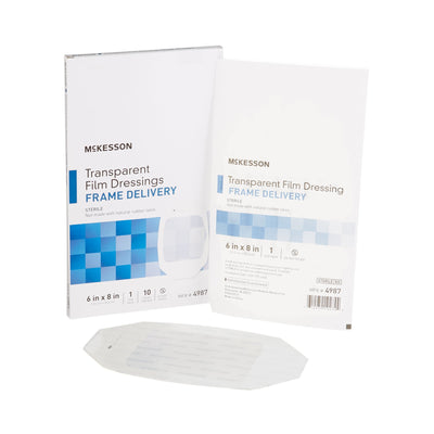 McKesson Octagonal Sterile Dressing with Frame-Style Delivery, 6 x 8 Inch, Transparent, 1 Box of 10 (Advanced Wound Care) - Img 1