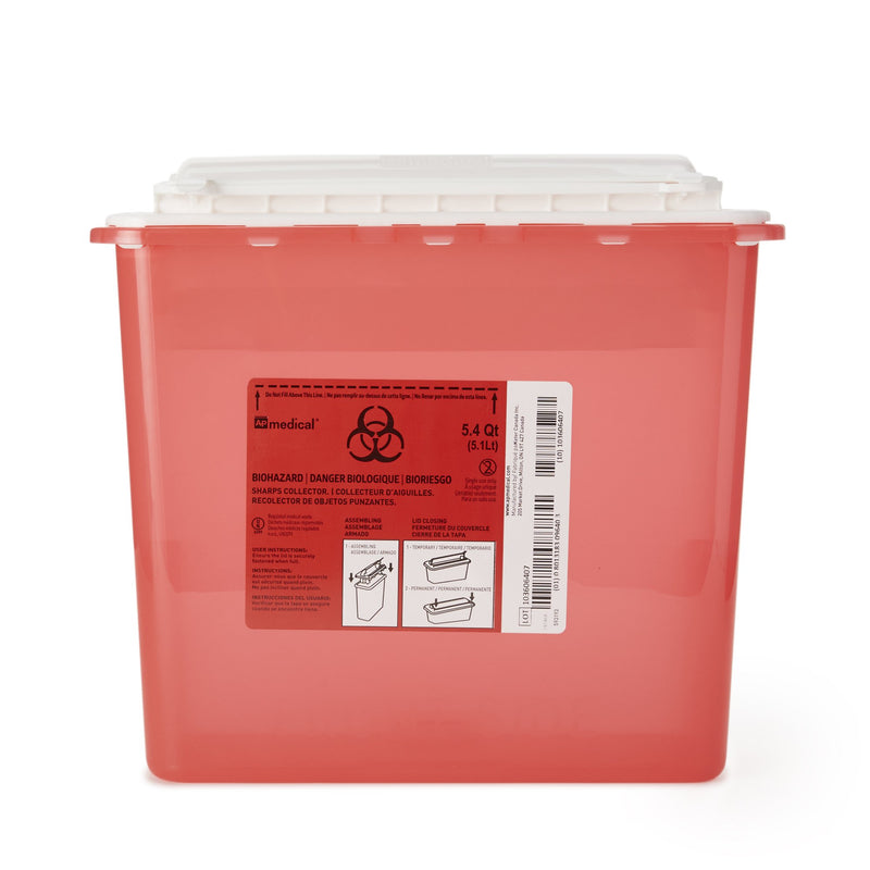 AP Line Biohazard Waste Container, 5.4 Quart, 12 x 4½ x 10-4/5 Inch, 1 Case of 12 () - Img 1