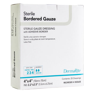 DermaRite® Bordered Gauze White Adhesive Dressing, 4 x 4 Inch, 1 Box of 25 () - Img 2