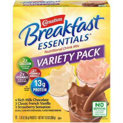 Carnation Breakfast Essentials® Chocolate / Vanilla / Strawberry Oral Supplement, 1.31 oz. Packet, 1 Case of 60 (Nutritionals) - Img 1